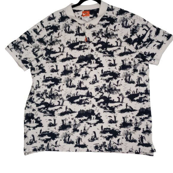 Nike Polo Shirt British Open Dri-Fit 2019 White Black Toile Print Men's Sz XXL - Picture 1 of 4